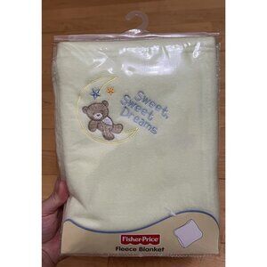 Vtg Fisher Price Light Green Sweet Sweet  Dreams Fleece Baby BLANKET Bear Moon